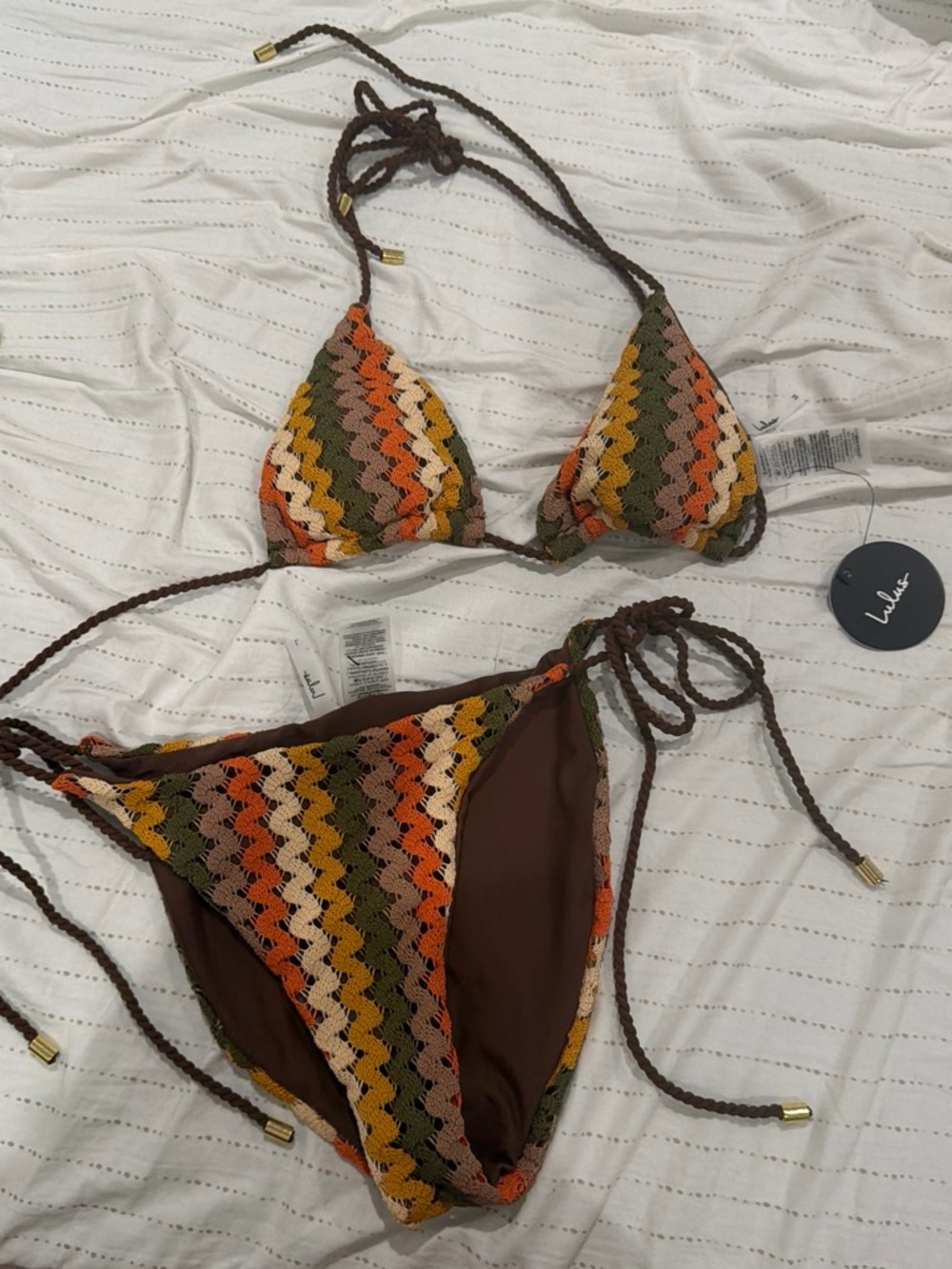 Lulu's Brown Multi Crochet Tie Bikini